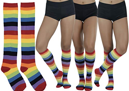 ToBeInStyle Pack of 6 Multicolored Acrylic Rainbow Striped Long Socks & Thigh Highs3