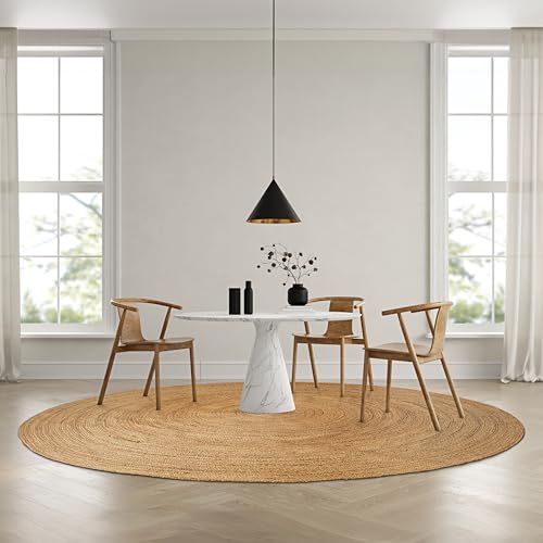 Hausattire Jute Braided Hand Woven Rug, 8 Feet Round – Natural, Boho Large Area Rugs for Bedroom, Living Room | Farmhouse Décor Kitchen Floor Rug – 8’ Round