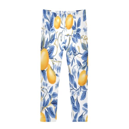 Bolaz Toddler Girls Leggings Printed Yoga Pants Leggings Blue Leaves Lemon for Kids