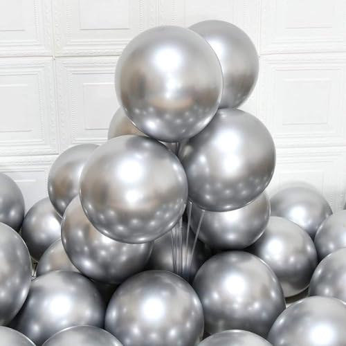 Image of Black & Silver Chrome Metallic Balloons Pack of 50 - 12 Inch Premium Latex Chrome Balloons for Birthday, Anniversary, Engagement, Wedding, Baby Shower, New Year, Graduation & Party Decorations | ARV
