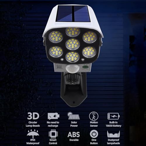 Image of MIRADH Outdoor Motion Sensor Solar Lights 2000 Lumens 77 LEDs Spotlight with Remote Controller IP66 Waterproof Wireless Dummy Decoy Fake Security Camera Light