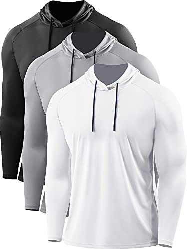 Cadmus Men's Workout Long Sleeve Fishing Shirts Upf 50+ Sun Protection Dry Fit Hoodies, 3 Pack, 096, Black, Grey, White, Medium #TOP27