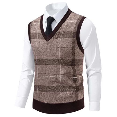Mens Thick Argyle Sweater Vests Classic V-Neck Knitwear Slim Fit Casual Sleeveless Pullover Fall Winter Warm Tank Top2
