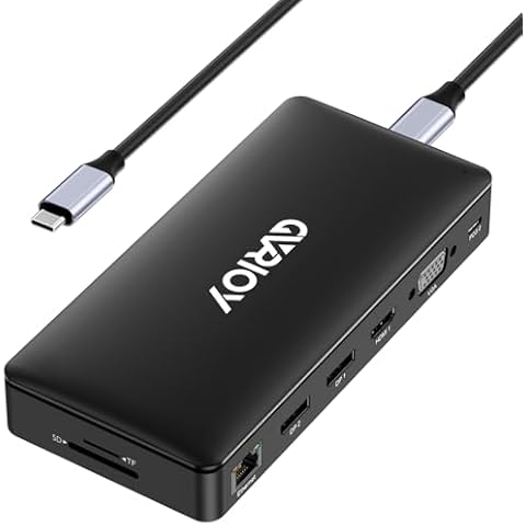USB C Docking Station, 15 in 1 Triple Display Multiport Adapter 3 Monitors Dock with Dual DP, HDMI, VGA, USB C/A, RJ45, SD/TF, Mic/Audio, PD Compatible for MacBook/Dell/HP/Lenovo Laptops (Black) Cover