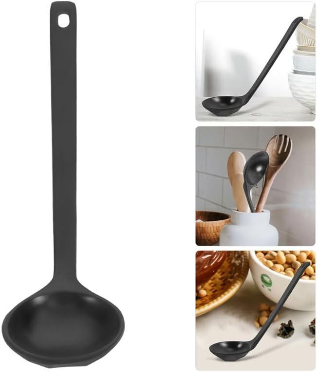 Long Handle Soup Spoons for Kitchen: 4pcs Matte Black Asian Japanese Melamine Chinese Ramen Ladle Plastic Pho Scooper for Hot Pot Commercial Restaurant