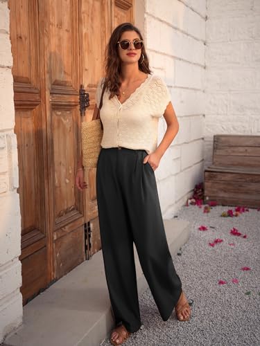 GRACE KARIN Wide Leg Pants for Women Cotton Linen Business Casual Long Trousers Palazzo Pants with Pockets2