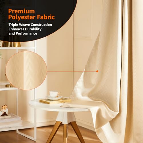 Image of Amazon Basics - Room Darkening Blackout Door Curtains, 100% Room Darkening | 9 Feet |Set of 2| Embossed | Self Deisgn |for Living Room and Bedroom | 115cmx 274cm, Color- Cream
