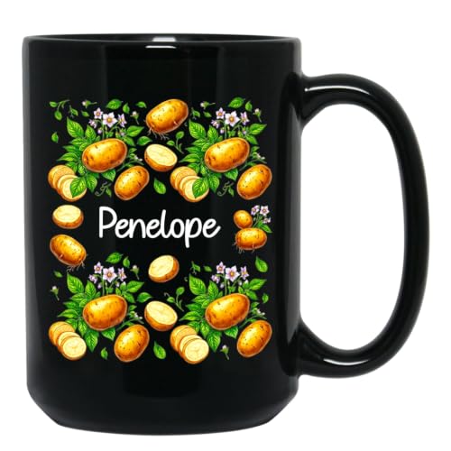 Personalized Potato Ceramic Cup with Name, Potato Mug Gift for Grandparent Dad Mom, Veggie Lover Coffee Mug 11oz or 15oz, Vegetable Cup for Vegetarian Friend, Custom Gardener Black Pottery Cups