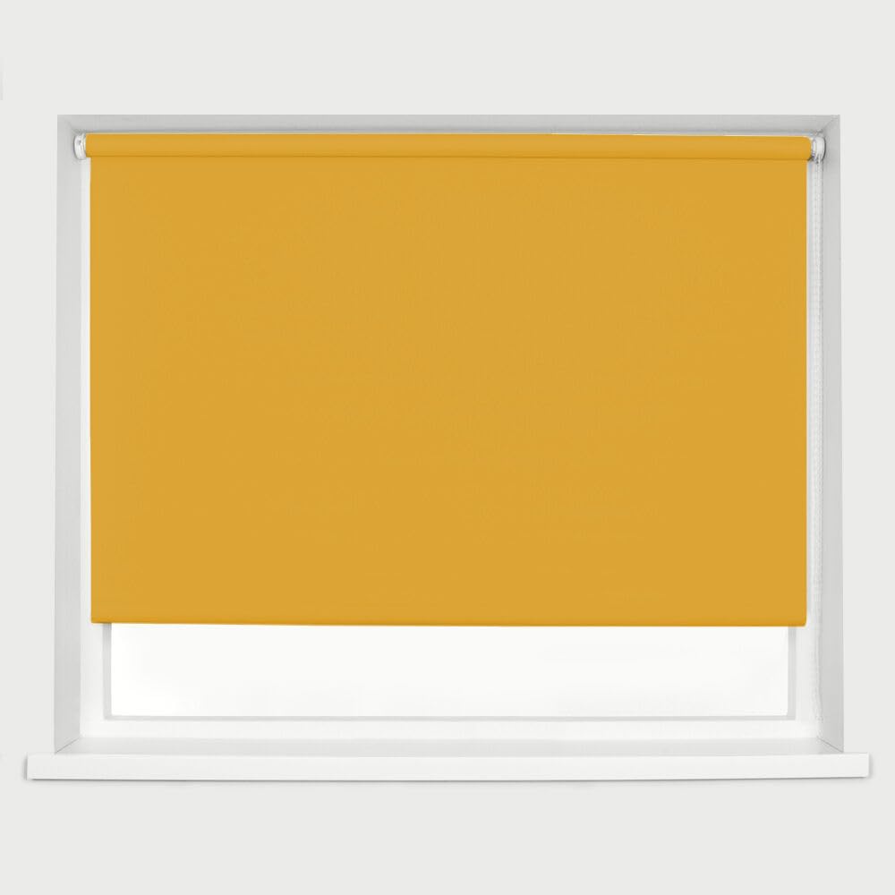 Ochre Blackout Roller Blinds Thermal Blackout Material Metal Brackets & FIttings 25mm Roller Tube Easy Fit Child Safe Bedroom Office 240cm Width x 160cm Length — image 1