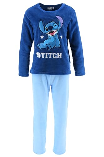 Disney Stitch Schlafanzug für Damen, Zweiteiliger Schlafanzug aus Weichem Fleece, Samt T-Shirt und Lange Hose für Damen und Teenager | Größe M