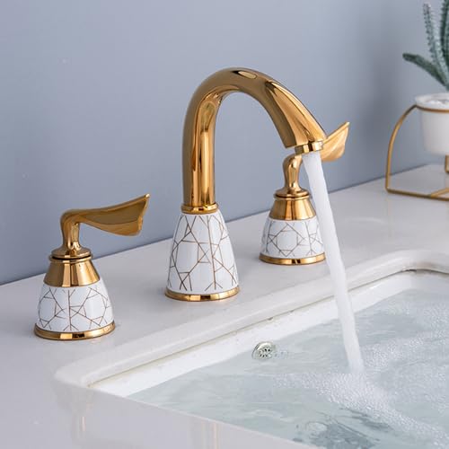 Mitigeur de lavabo 3 trous en laiton doré double commande - 2