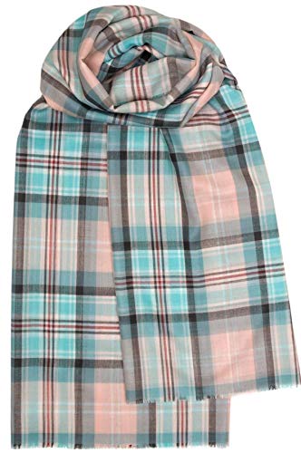 Châle mérinos extra-fin Diana Rose à carreaux tartan pour femme