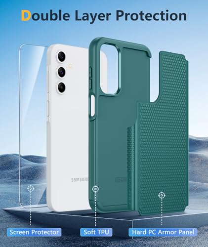 Image of FNTCASE for Galaxy A15-5G Phone Case - Samsung A15 5G Military Grade Drop Protection, 14ft Drop Tested, Screen Protector Included, Anti-Slip Matte Textured, TPU+PC Dual Layer Shockproof Cover (Green)