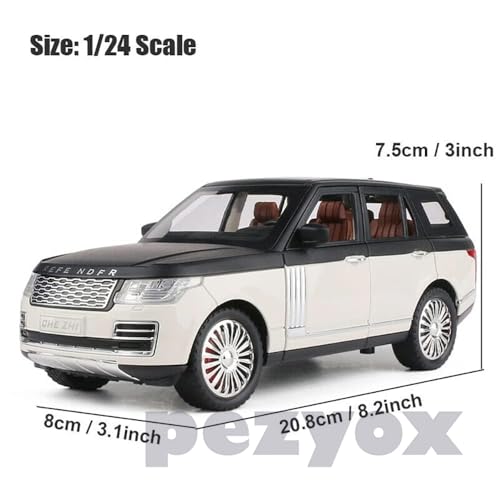 Image of 1 /24 Big Range Rover REFENDER Toy Car Metal Pull Back Diecast Car with Openable Door and Sound Light, Gifts Toys for Kids (White)