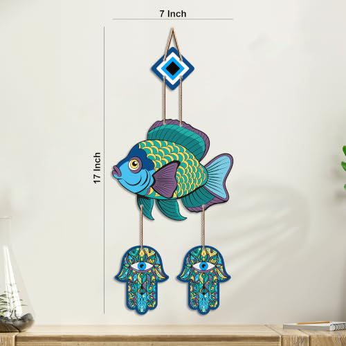 Image of Artvibes Decorative Fish Evil Eye Hanging for Home Entrance | Nazar Battu MDF Wall Decor | Vastu Wall Art for Living Room | Bedroom | Balcony | Main Door & Office | Gift Item (WH 8534N)
