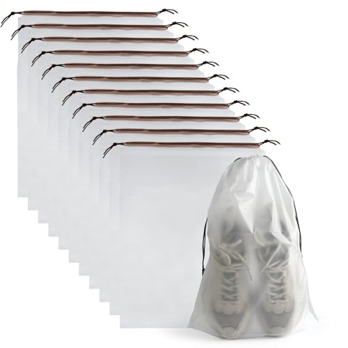 12 Pcs Shoe Bags for Travel, PLULON Clear Drawstring Travel Shoe Bags for Packing Waterproof Dustproof Shoes Organizer Pouch Travel Accessories Shoe Storage Bag for Women Men Portable Travel Essential