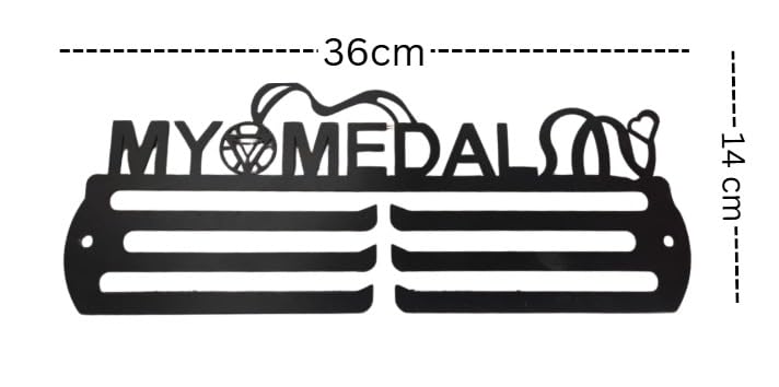 GPNW My Medals Metal Medal Display Hanger, Black Sports Trophy Holder, 36cm x 14cm Wall Mount, Multiple Medal Organizer 1