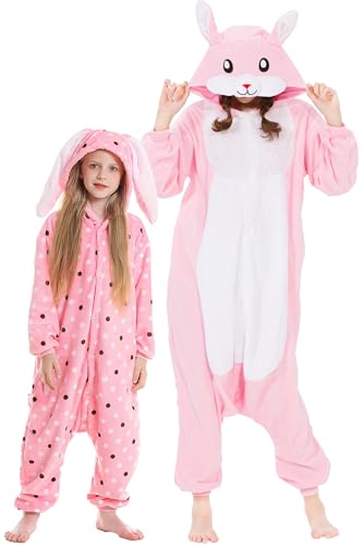 DarkCom Lapin Onesie pour Enfants et Adultes,Vêtements de Nuit Combinaison Parent-Enfant Cosplay Animal Halloween Kigurumi Costume Pyjama de Noël L