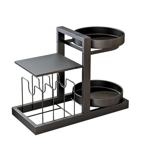 XUNFAKE Organizador de Especias Giratorio 360° con Estante Múltiple, Altura Ajustable + Bordes Altos Antiderrames, Base Estable Antideslizante para Cocina/Baño, negro