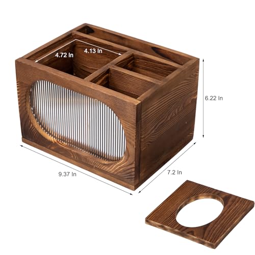 Panier de télécommande de luxe en bois brûlé et son distributeur de mouchoirs chic
