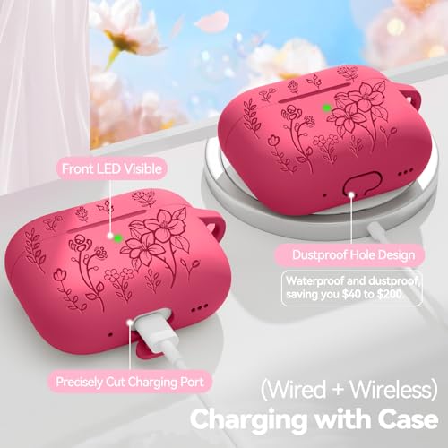 Image of for Airpods Pro 3 Case, Flower Engraved Case Cover Compatible with AirPods Pro 3rd Generation 2025, Soft Silicone Cases with Cute Keychain & Cleaner for Women Girly, Shockproof