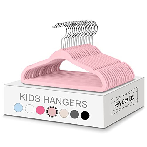 Image of BAGIAL Kids Velvet Hangers 14 Inches Children's Clothes Hangers Non-Slip Baby Hangers for Infant/Toddler (Blush Pink,50pack)