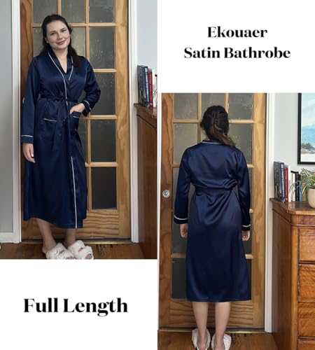 Image of Ekouaer Satin Robes for Women Long Sleeve Silk Bathrobe Soft Lightweight Full Length Sleepwear Bridesmaid Wedding Party Robes