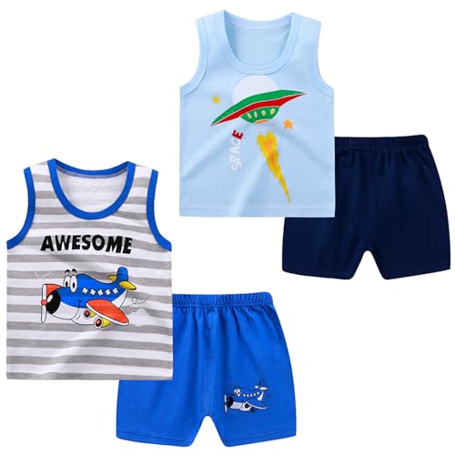 Image of Toddler Boys 4PCs Tank Top and Shorts Set Summer Clothes Cotton Outfits