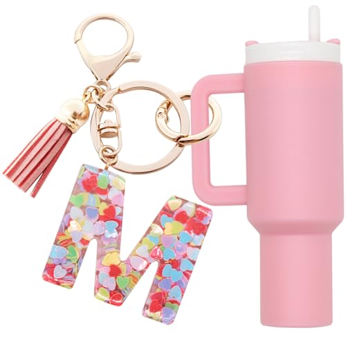 Altally Mini Tumbler Keychain Chapstick Holder Cute Stanley Cup Charms For Backpack Initial Letter Keychains For Women Girls (M Pink)