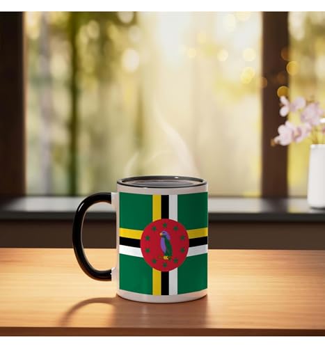 Taza de cerámica con bandera de Dominica negra y blanca miniatura 3