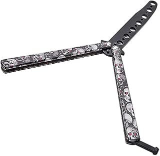 Practice Butterfly Knife Trainer - Stainless Steel Balisong Trainer Butterfly Knife with Skull - Blunt Unsharpened Blade Training Knife for Beginners - Balisong Knife for Practicing Flipping Tricks