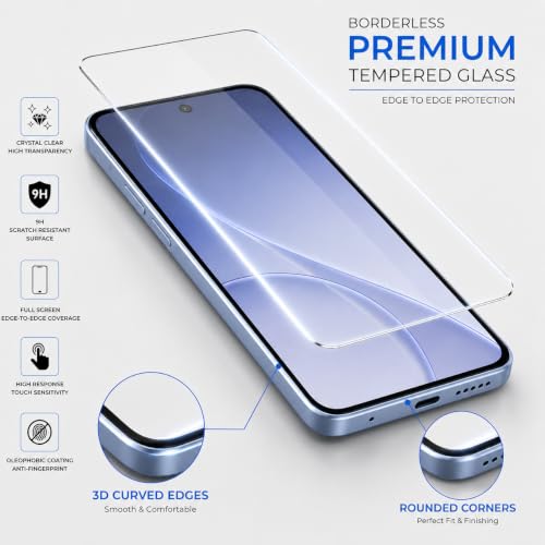 Image of ArmourPro 3D Borderless Tempered Glass for Oppo Reno 15C and Oppo Reno 15, HD Clear Curved Edge to Edge Screen Protector, 9H Hardness, Oleophobic Coating, Case Friendly | Pack of 1