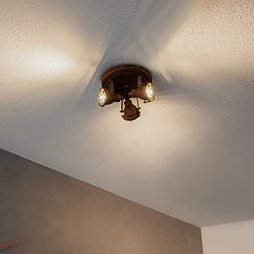 Qazqa Industrial Plafón robusto óxido 3 focos - SORRA Acero Redonda Adecuado para LED Max. 3 x 25 Watt