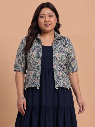 Image of Azira Women Rayon Solid Fit & Flared Dress with Printed Jacket | Perfect for Casual outings, Parties Rayon Fabric|