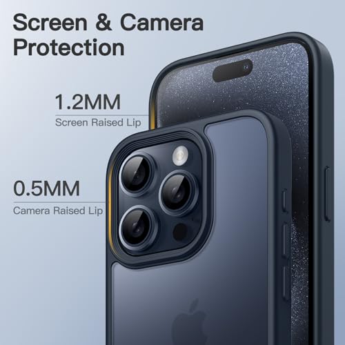 Image of JETech Matte Cover Case for iPhone 15 Pro 6.1-Inch, Shockproof Military Grade Drop Protection, Frosted Translucent Back Phone Cover, Anti-Fingerprint (Blue)