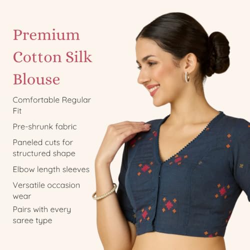 Image of Studio Shringaar Women's Cotton Multicoloured Ikat Readymade Saree Half Sleeve Blouse with Underarm Sweat Pads (Pack of 14 Pads)