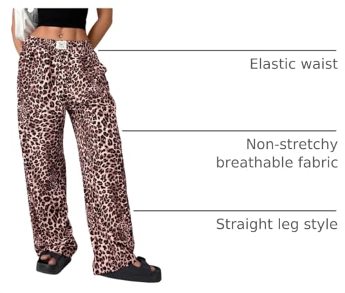 Image of RoseSeek Women's Letter Leopard Print Y2K Straight Elastic Waist Leg Pants | Cheetah Print, Straight, Baggy Loose Fit, Slant Pocket, Streetwear, Vintage, Graphic Trousers