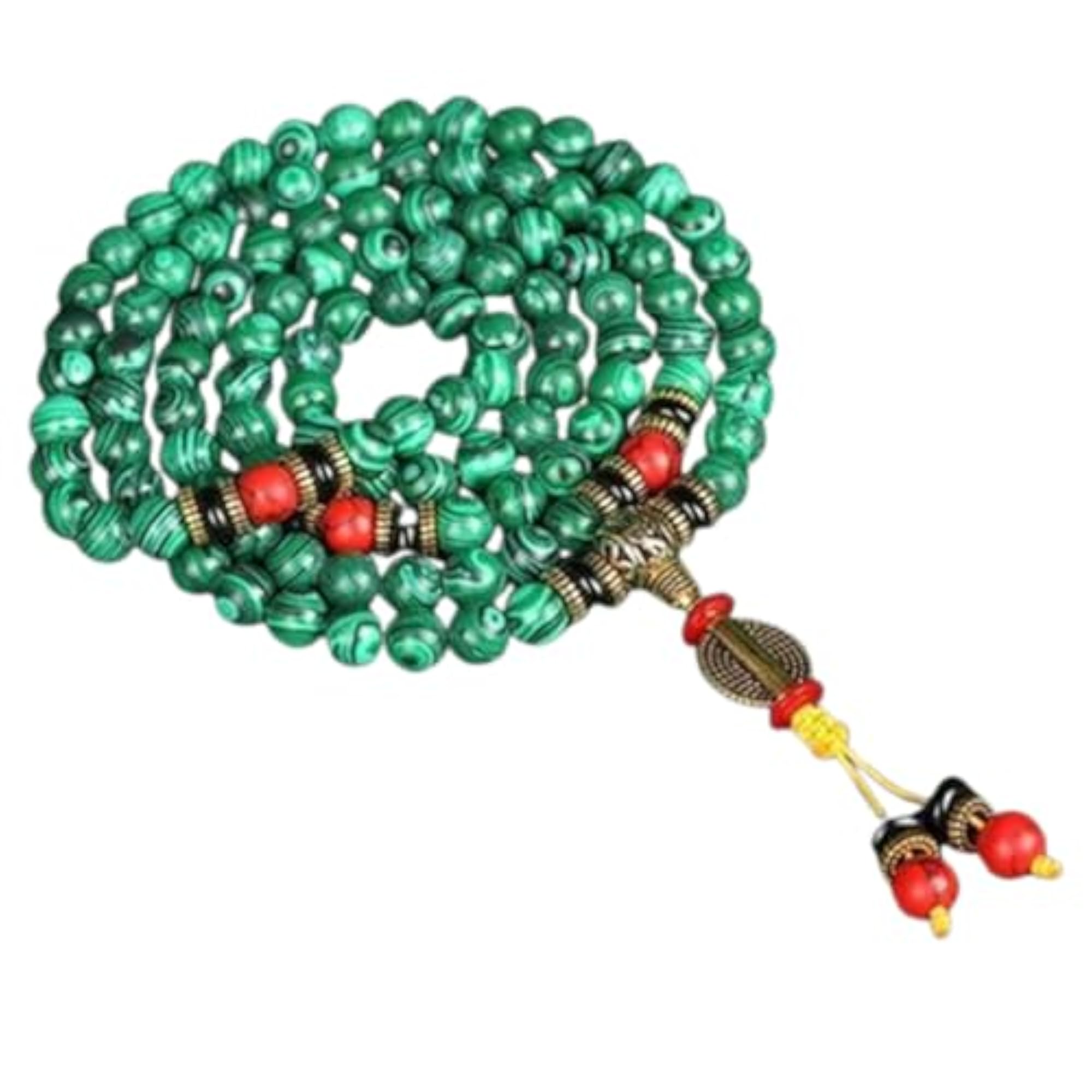 Natural Malachite & Red Jasper 108+1 Beads Prayer Mala Necklace