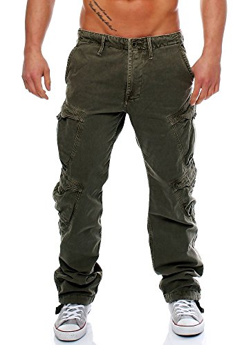 Jet Lag Pantalones cargo para hombre FW010, corte holgado verde oscuro 38W x 32L