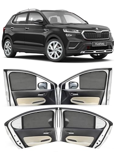 Image of Autofact Car Sunshades for Skoda Kushaq, UV Protection, Useful Car Accessories, Custom fit Sun Shades for Side Windows, Set of 4