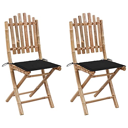 Vetnasa Sillas de jardín Plegables 2 Unidades bambú con Cojines Mobiliario, Muebles de jardín, Asientos de Exterior, Sillas de jardín Negro 9,37 KG