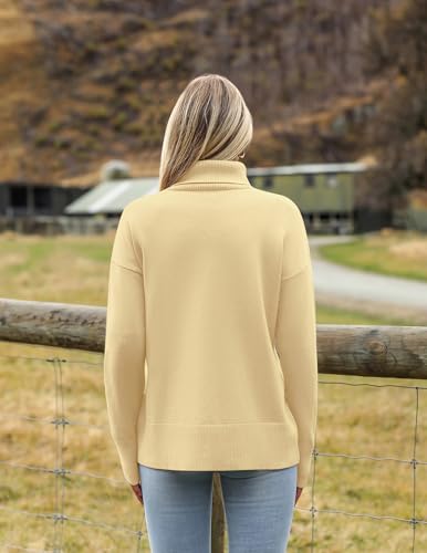 Image of Zeagoo Women's Turtleneck Sweater 2026 Fall Winter Chunky Knitted Pullover High Low Hem Trendy Basic Jumper Top Yellow
