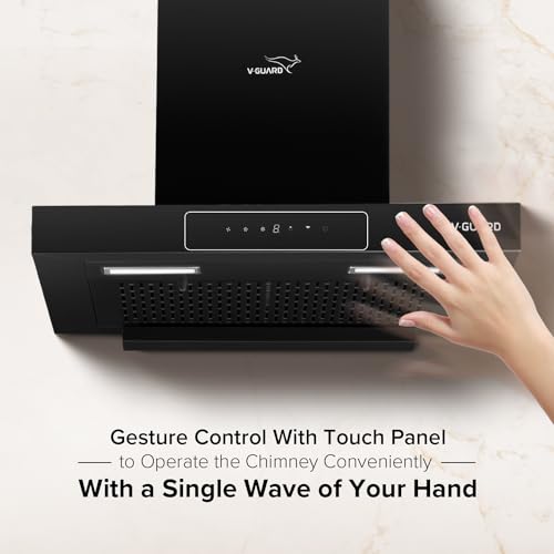 Image of V-Guard T10 60 cm Kitchen Chimney | 1300 m /h High Suction Capacity | Filterless Chimney | One-Touch Heat Auto Clean | Touch Panel with Gesture Control