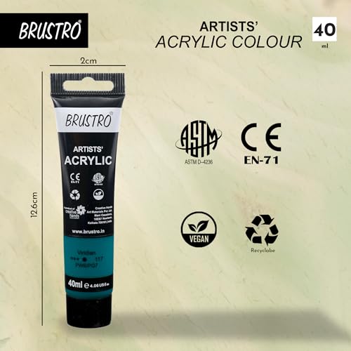 Image of BRUSTRO Artists Acrylic Paint Tube | 40ml, Viridian (Pack of 2)|Non-Toxic, Water Based, Inter Mixable, Ideal for Painting, Textured Effects on Canvas, Paper, Fine Art Student and Professionals