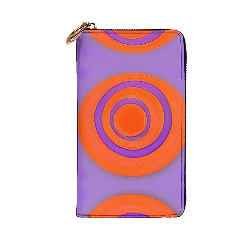 Leather Wallet 7.48 x 4.13 in - Stylish and Durable Wallet for Women with Multiple Compartments and Zipper Design Orange circle centre Prints2