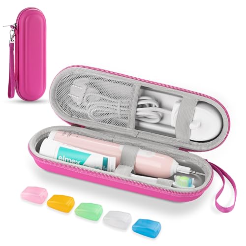 Image of 5pcs Toothbrush Head Covers Cap & Travel Case for Oral-B /Oral-B Pro /Phlips Sonicare /iO Series Electric Toothbrush, Portable Protective Case and Toothbrush Cover Set (Pink)