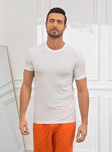 COLORFULLEAF Men's Undershirts Bamboo Rayon Short Sleeve Crewneck/V-Neck Tees Slim-fit T-Shirts 3 or 5 Pack2