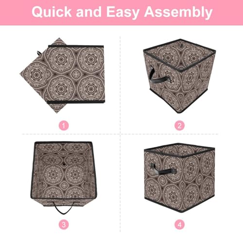 Boîte de rangement pliable cube mandala marron pour organiser la maison