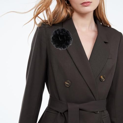 Image of Dainty Fabric Rose & Camellia Flower Oversized Brooch Pins & Hair Clip - Large Lapel Pin, 4.3in /7.5in