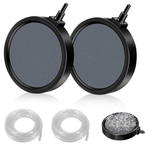 RFYTDCF 2 Stück Sprudelstein für Teiche, 13cm Sprudler für Aquarium Luftausströmer mit 2 Stück 2m 4MM Schlauch Aquarium Luftstein 4mm / 8mm Schlauch Anschließbar für Teiche Aquarien Fisch Tank